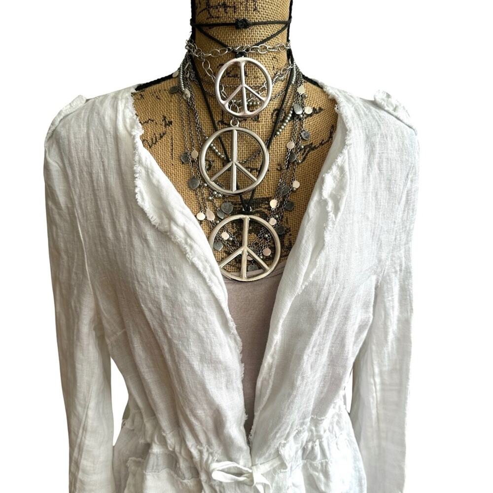 BACI - ITALIAN ORGANIC LINEN women's white jacket cardigan size MEDIUM - Picture 5 of 10